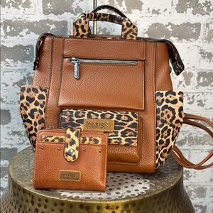 Wrangler Brown and Tan Backpack with Leopard Print Accents